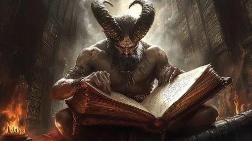 Horned Demon Studying Ancient Tome