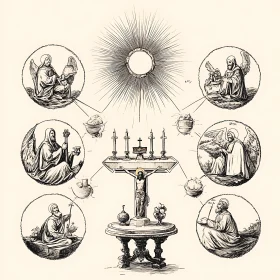 Monochrome Religious Art: Vintage Drawing