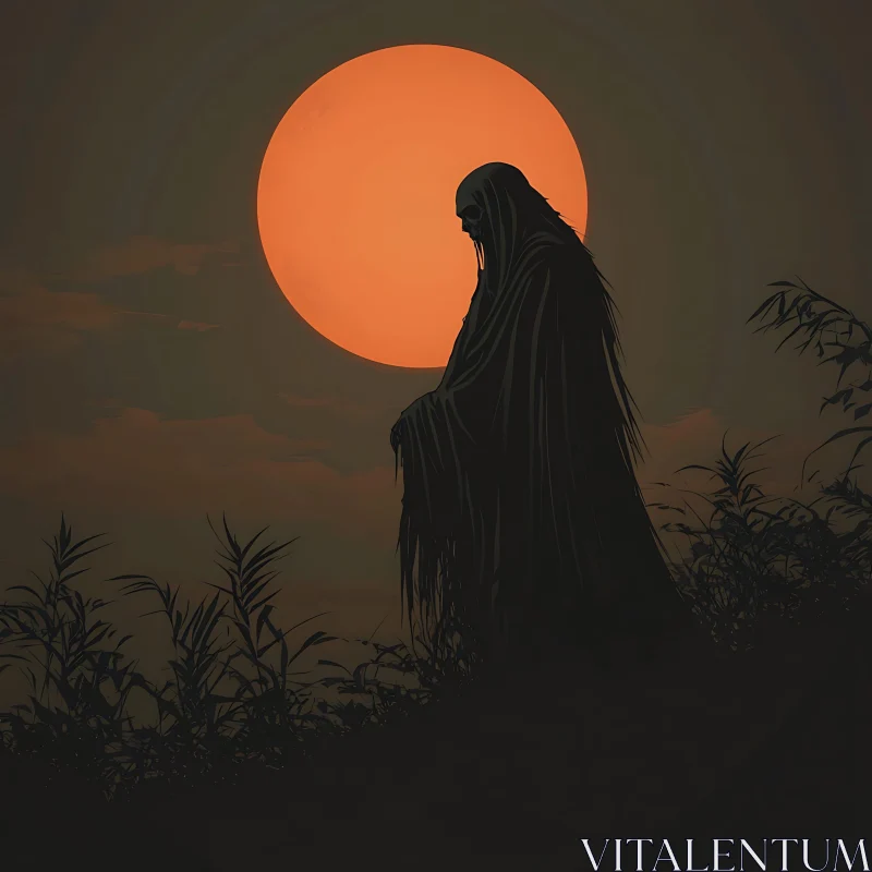 AI ART Dark Figure and Orange Moon