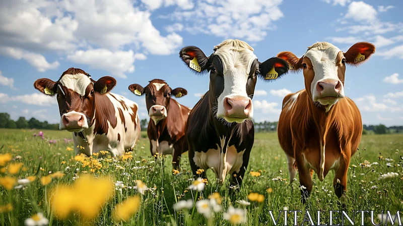 Peaceful Cows in a Flower Field AI Image