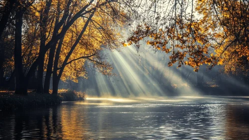 Autumn Light Play on Tranquil Lake