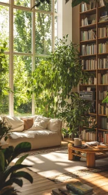 Indoor Oasis: Bookshelf and Natural Light