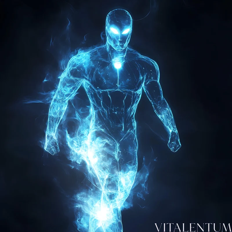 AI ART Glowing Energy Man in the Darkness