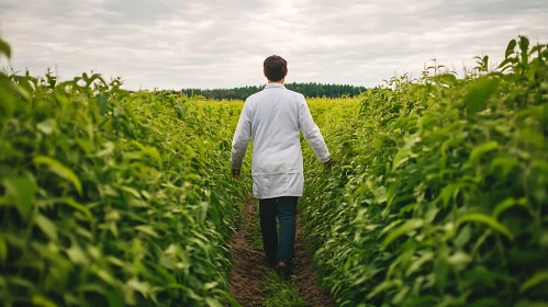 Scientist Walking Through Green Field