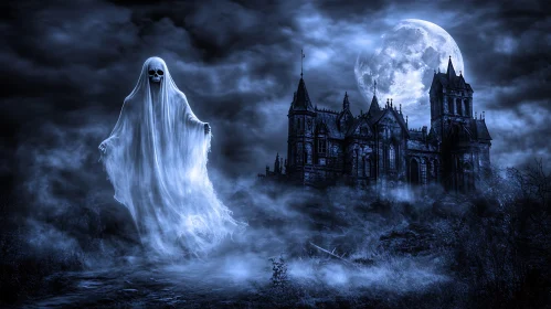 Ethereal Apparition by a Gothic Castle
