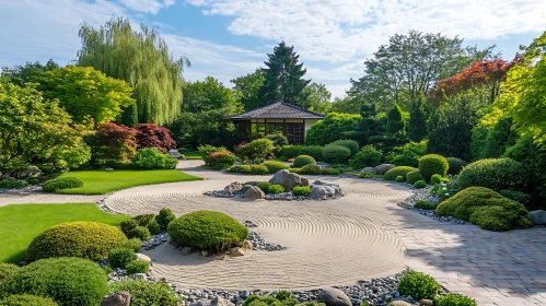 Tranquil Japanese Garden with Pavilion