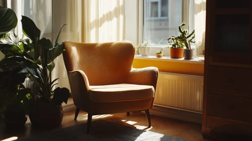 Sunlit Armchair and Plants in Room