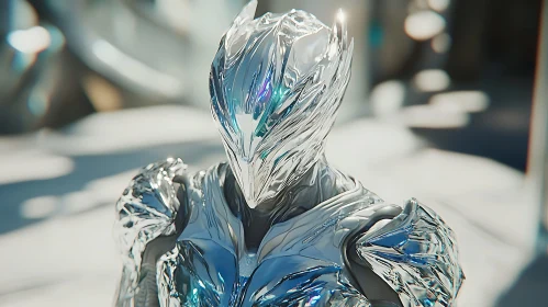 Sleek Metallic Figure in Silver Armor