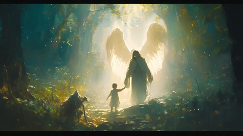 Guardian Angel in Forest with Child