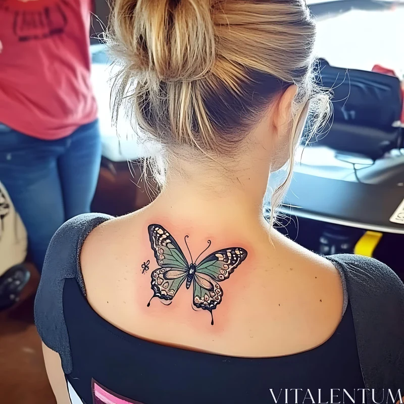 Artistic Butterfly Neck Tattoo AI Image