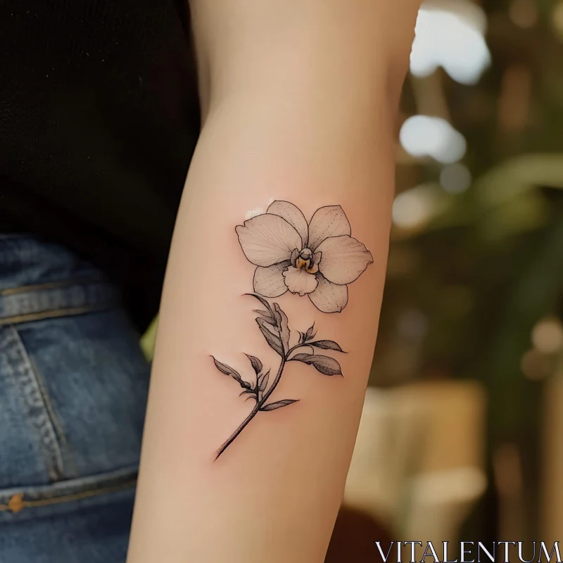 Botanical Arm Tattoo in Black Ink AI Image