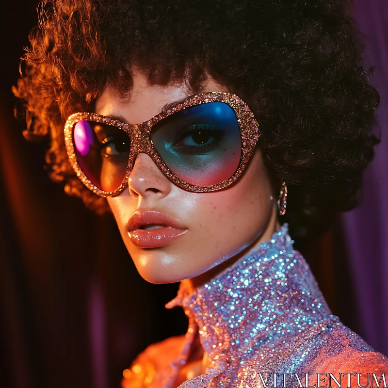 Sequined Woman with Retro Sunglasses AI Image