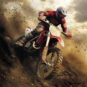 Motorcycle Racing Through Dust Cloud