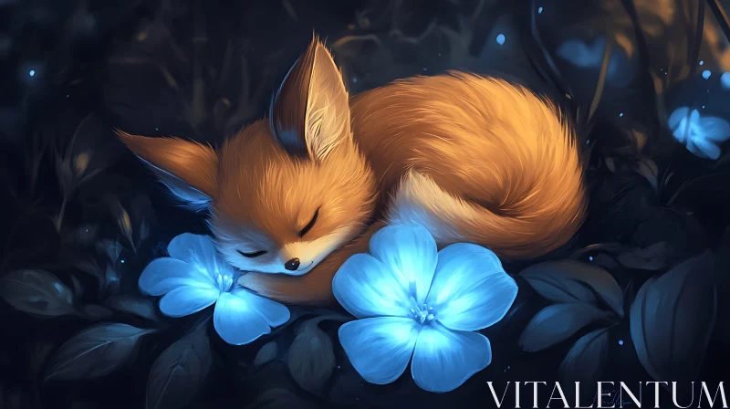 Restful Fox with Luminous Bloom AI Image