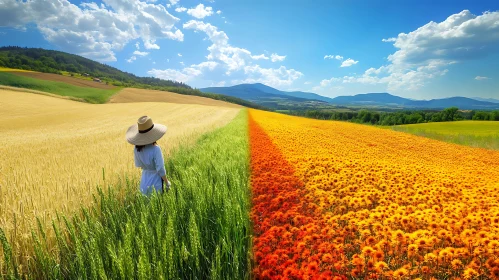 Scenic View of Woman in Summer Field