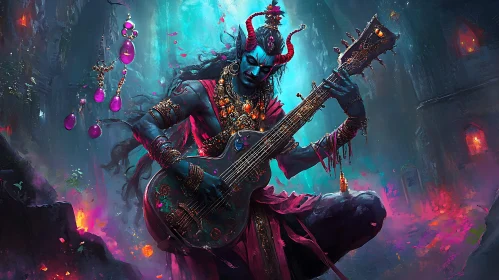 Enigmatic Demon Musician: Spectral Guitar Performance