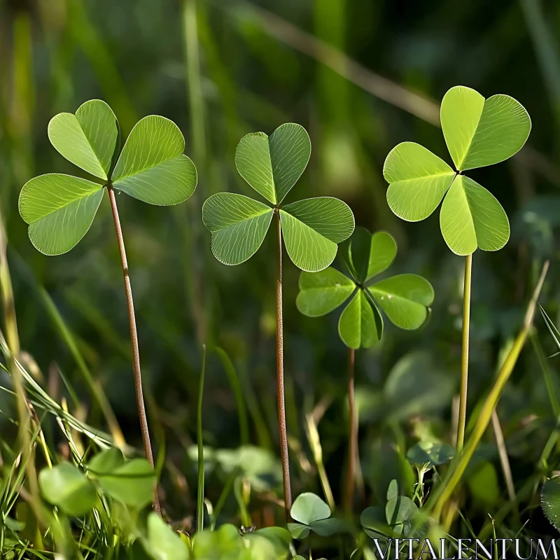 Green Clover Leaves in Grass AI Image