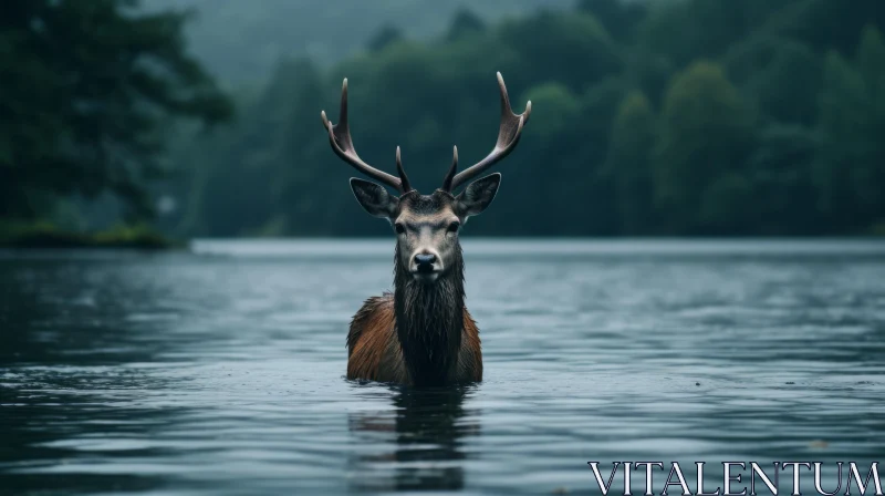 Cabincore Aesthetics: Captivating Deer in the Lake Scene AI Image