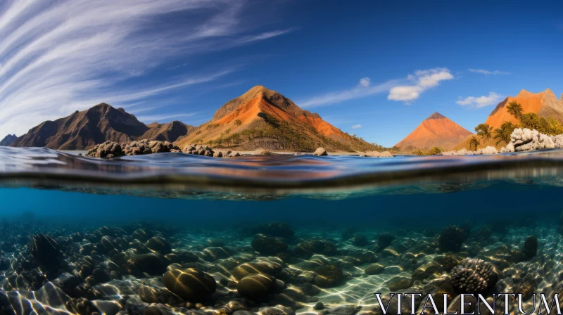 Captivating Underwater View: Ocean, Rocks, and Coral AI Image