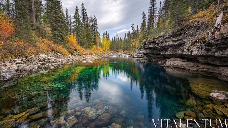 AI ART Autumn Landscapes: Serene River in Forest