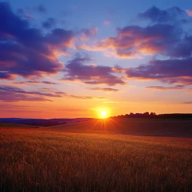 Sunset Over Wheat Field