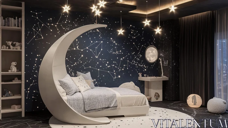 AI ART Dreamy Bedroom with Starry Night Theme