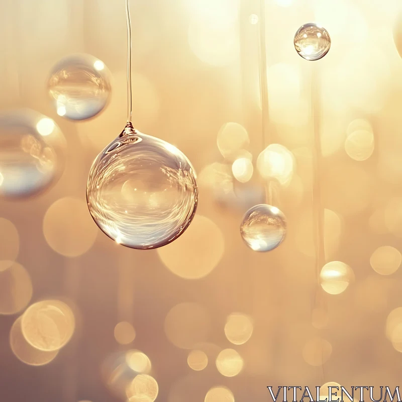 AI ART Suspended Glass Spheres in Golden Hues