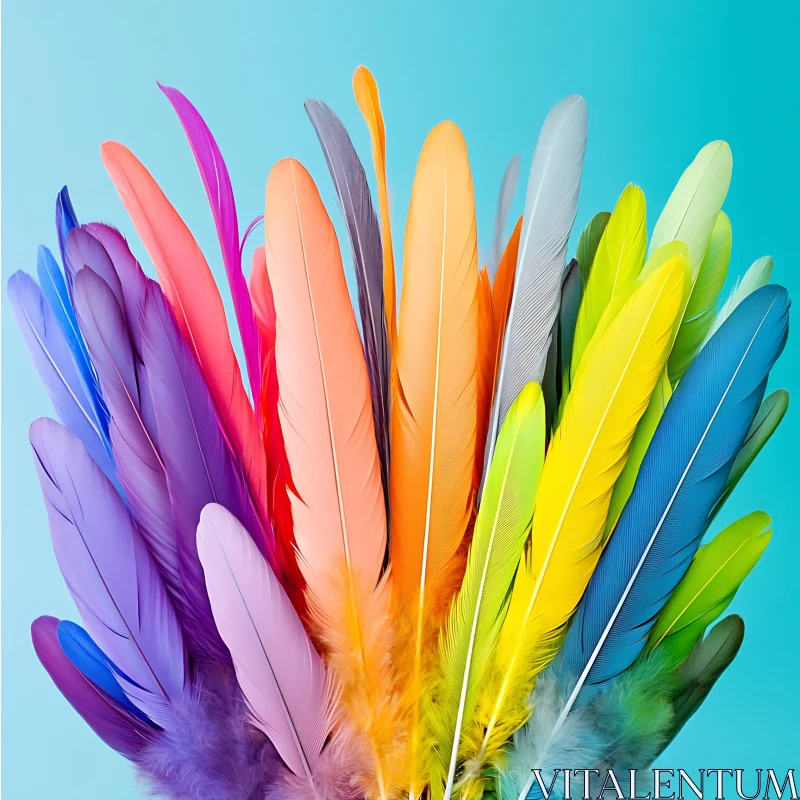 Assorted Color Feathers on a Blue Canvas AI Image