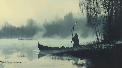 Misty Lake and the Boatman