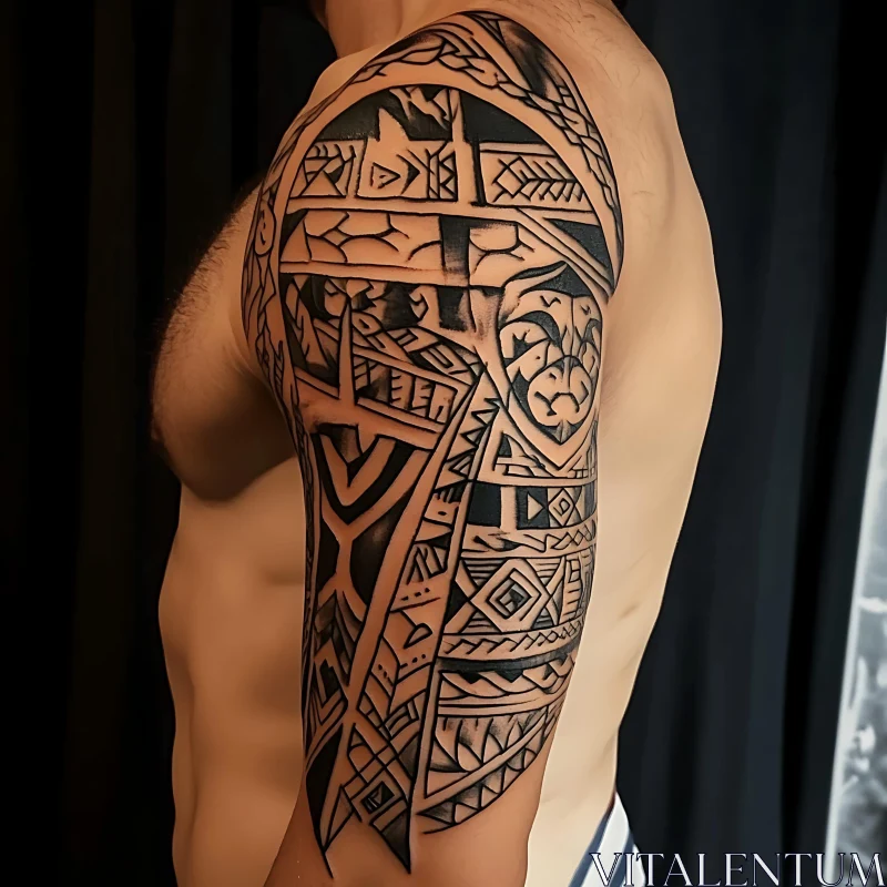 Intricate Geometric Tribal Arm Tattoo Design AI Image