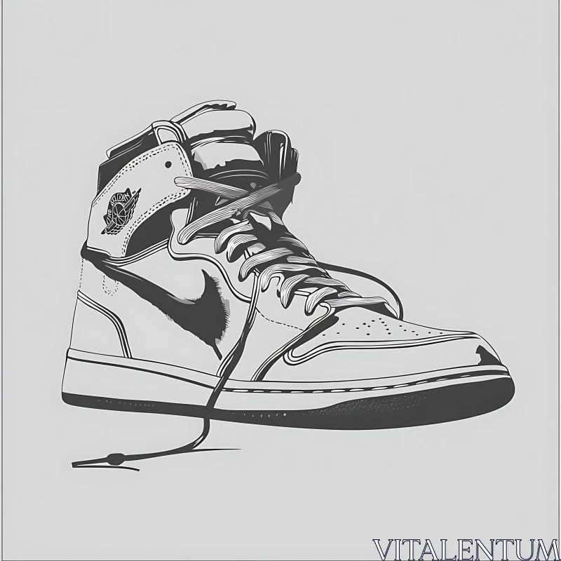 Monochrome Sneaker Art - High-Top Fashion AI Image