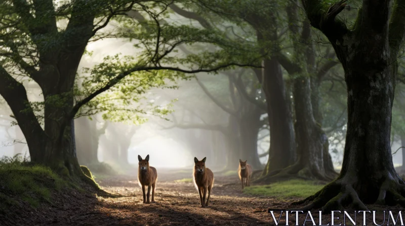 Forest Wildlife: Wolves and Deer in Summer and Autumn AI Image