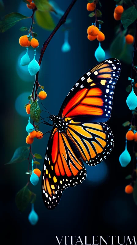 Monarch Butterfly and Berries 3D Wallpaper AI Image