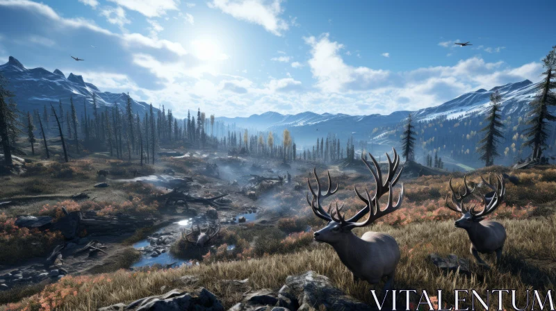 Scenic Deer View in Snowy Landscape AI Image