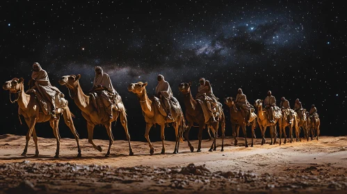 Camels in Desert at Night