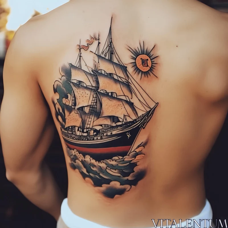 Detailed Ship Tattoo with Sun AI Image