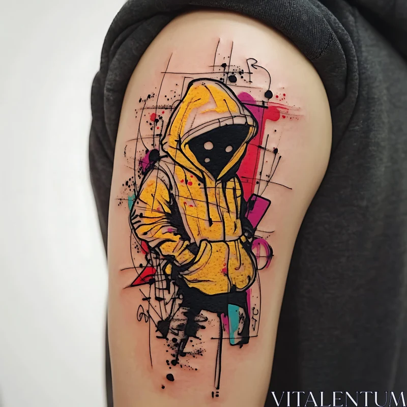 Colorful Urban Tattoo with Hooded Character AI Image