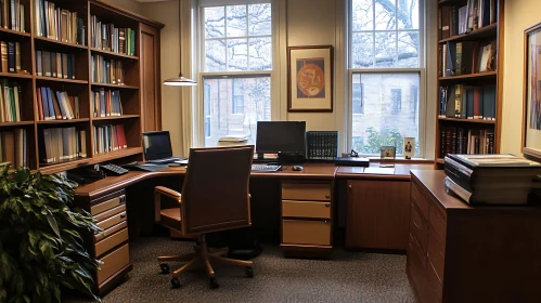 Classic Office Space with Books and Desk