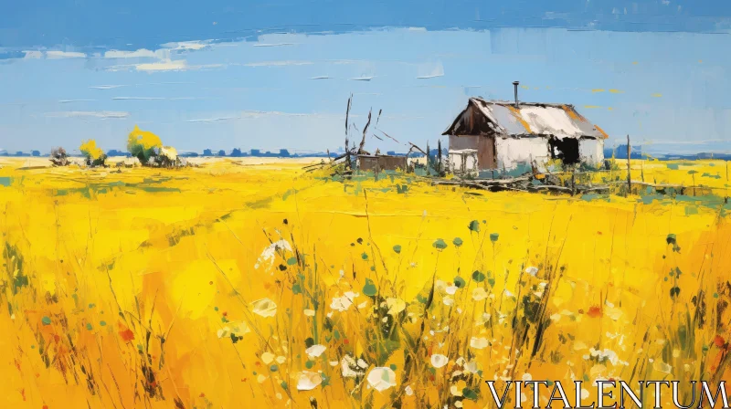 Idyllic Landscape with Old House and Field AI Image