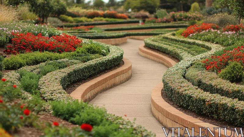 Scenic Garden Path with Trimmed Hedges AI Image