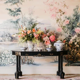 Still Life with Flowers and Scenic Wallpaper