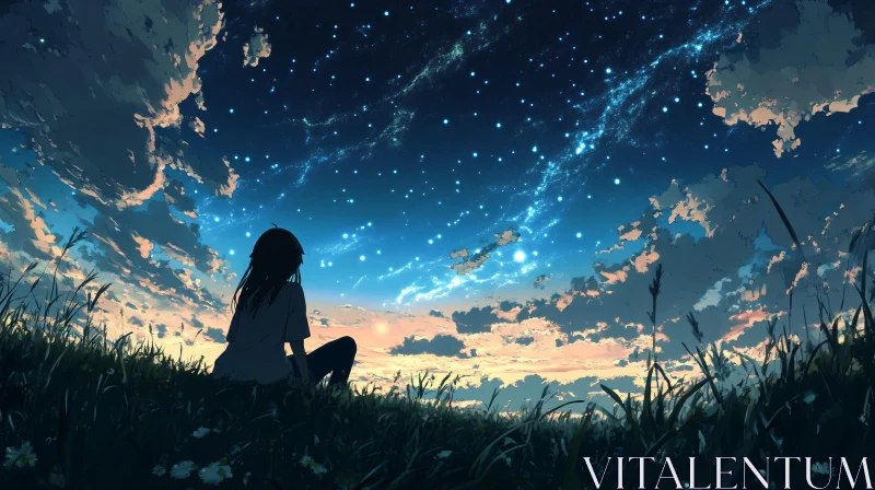 Anime Girl Contemplating Starry Night AI Image