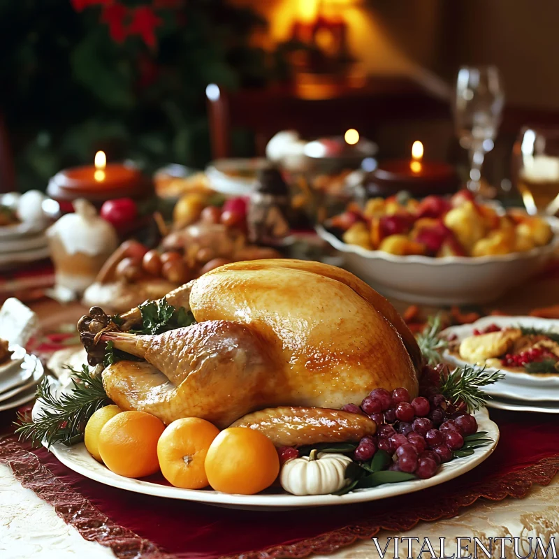 Golden Turkey with Citrus and Grapes AI Image