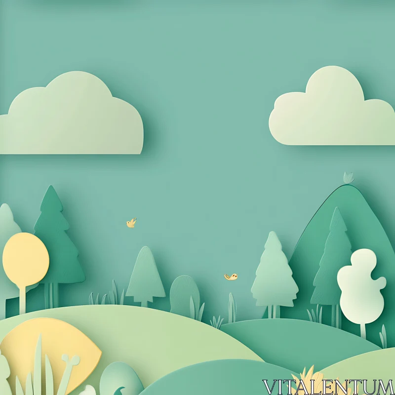 AI ART Tranquil Paper Cut Landscape Scene