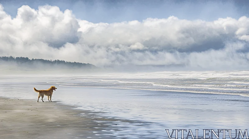 AI ART Dog Enjoying a Calm Beach Scene