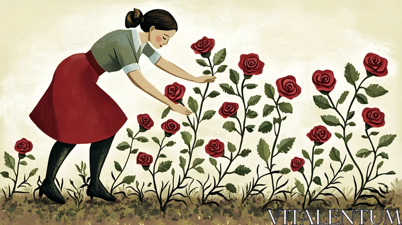 Woman in Rose Garden Artwork AI Image