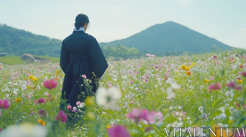 AI ART Person in Hanbok in Flower Field