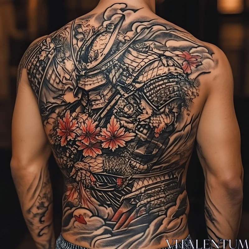 Japanese Samurai Tattoo on Back AI Image