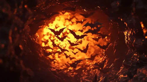 Bats Flying from Cave at Night