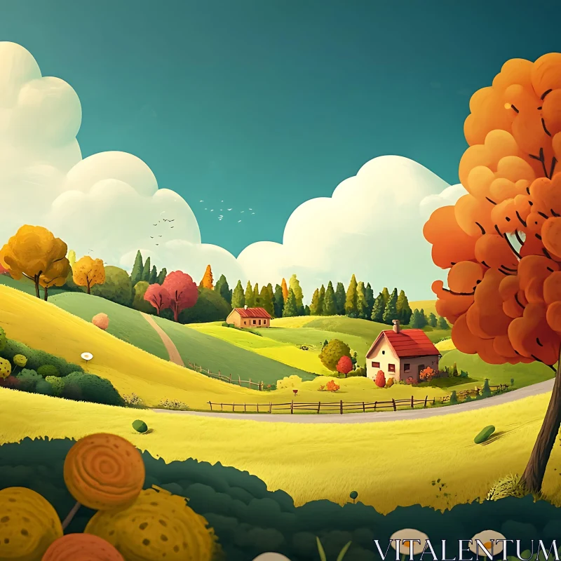 Picturesque Autumn Landscape AI Image